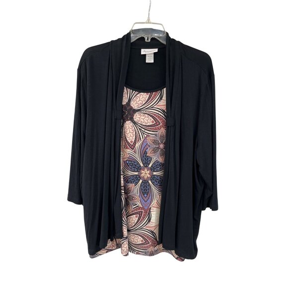 Serengeti Tops - Serengeti 2Fer Blouse Womens 1X Floral Layered Look Stretch Top Used